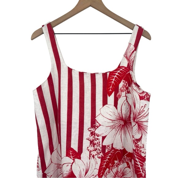 Farm Rio Red Floral Stripe Linen Mini Mini Dress Medium Pockets Botanical Boho - Picture 7 of 13